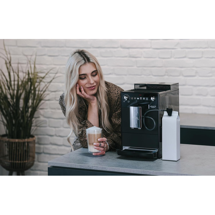 Melitta Latticia OT - Fully Automatic Coffee Machine with Milk System, Coffee Machine with Grinder for e.g. Coffee or Cappuccino, black