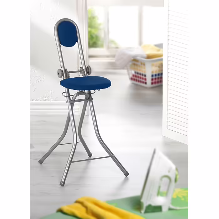 Rebell Ironing Aid Standing Aid Standing Chair 6-Way Height Adjustable Folding Ironing Chair Standing Seat Ergonomic Sitting - Standing seat for ironing with backrest (Blue)