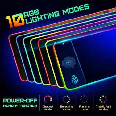 Ігровий килимок для миші RGB з бездротовою зарядкою Qi 15W, 800x350x4мм, 10 режимів підсвічування, швидка зарядка 10W для iPhone 13/13 Pro, водонепроникний та протиковзкий (Dark)