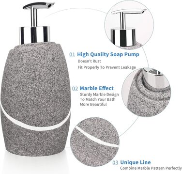 Набір аксесуарів для ванної кімнати L'ARL GMVOI, 4 шт., з мармуром (граніт), включає: тримач для зубних щіток, дозатор мила, стакан, мильниця. Білий колір. Для дому та декору.