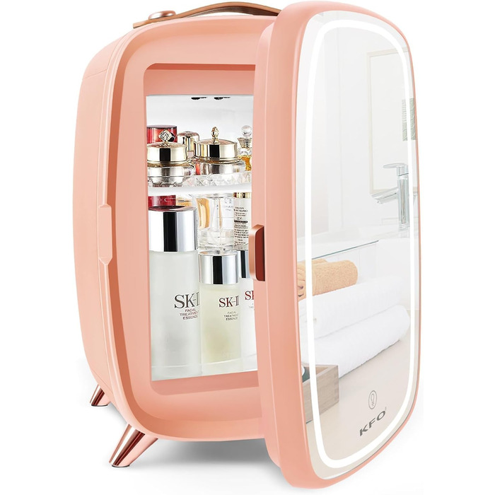 Mini Cosmetic Cooler with LED Mirror - 6 Liter Portable Makeup Fridge with 3 Light Modes (Bright/Dim/Star Light) & Quiet Operation