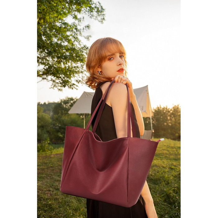 Сумка жіноча KALIDI шопер велика зі шкірозамінника (PU) з блискавкою, червона - для роботи, покупок, навчання