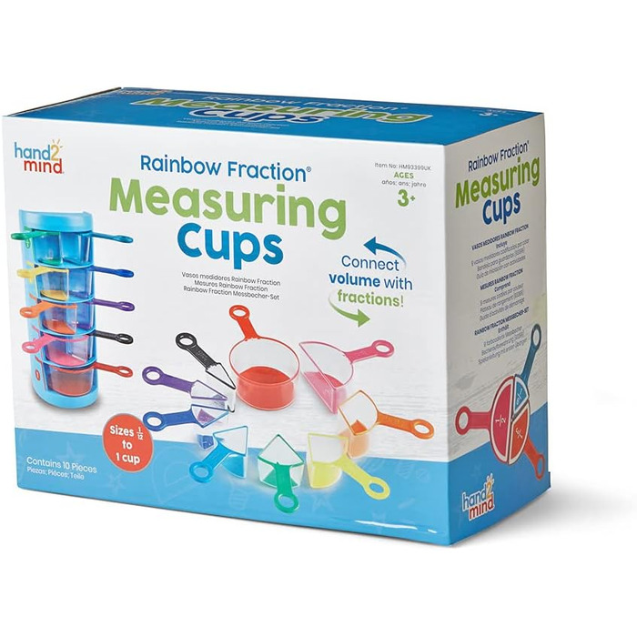Learning Resources Rainbow Fraction Measuring Cups Set of 9 Fraction Manipulatives, Kids Measuring Cups, Baking Supplies for Kids, for Kids' Kitchen, School Supplies