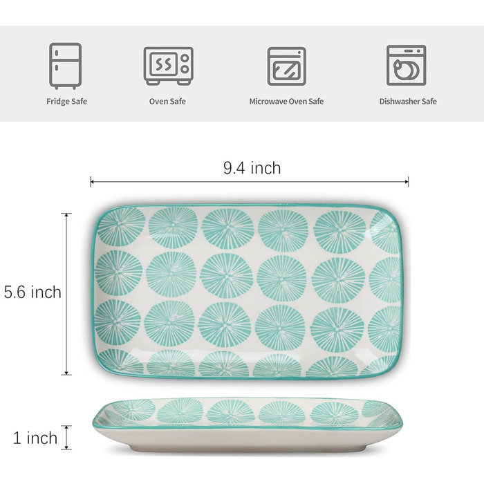 Керамічні сервіровочні тарілки Selamica, набір 4 шт, 24 x 14 x 2.5 см, різні кольори. Ідеально для закусок, суші, фруктів та святкового сервірування.