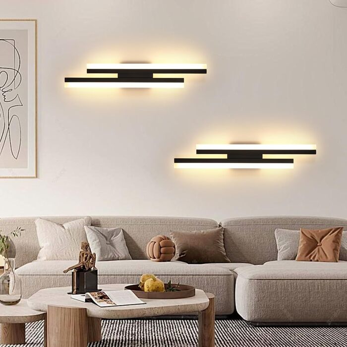 DELIPOP Настінний світильник Wandleuchte, 12W LED, 3 кольори, золото, для спальні, вітальні, коридору, сходинкового майданчика (чорний, 3000K, 48cm)