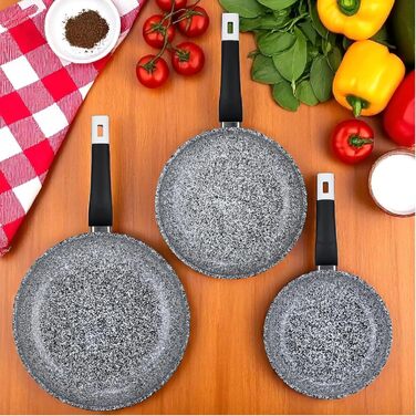 Набір сковорідок EliteHoff Induktion 4-piece (20/24/28 см) + сковорода для млинців 24 см, Алюміній з антипригарним покриттям, для всіх типів плит, Сірий