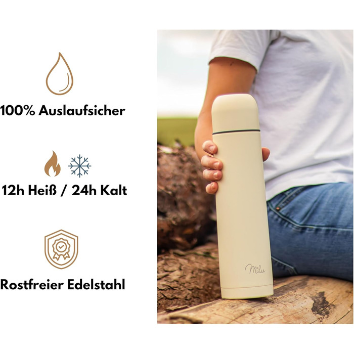 Термос Milu: ізольована фляга з нержавіючої сталі, 100% без витоку, подвійна ізоляція (оливковий, 1000 мл)
