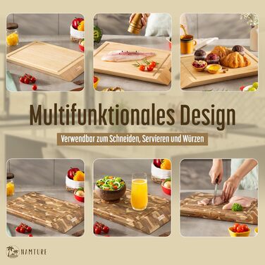 Дерев'яний обробний дошка Stirnholz 45x30 см з бамбука, преміум-якість, з жолобом для соку, з ручками, антиковзні ніжки, в подарунковій коробці