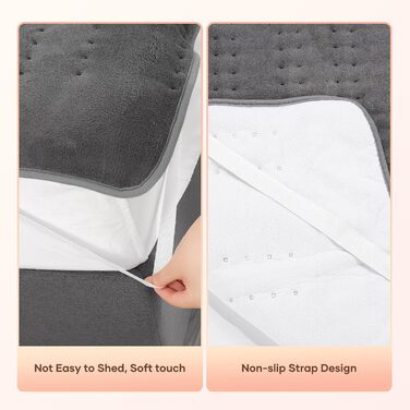 Електричне підігріваюче коврик 150x80 см сірий з 10 рівнями температури, автовимкненням та захистом від перегріву, легке кріплення до ліжка та матрацу (коралловий фліс)