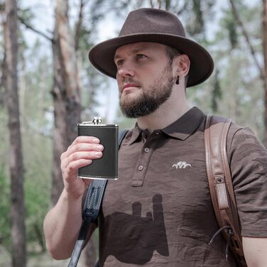 Фляга Vasmeiy з нержавіючої сталі, 227мл, чорна, полірована, для алкоголю, компактний набір для стильного відпочинку