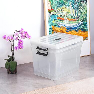 Cetomo 90L*3 Storage Boxes, Portable Plastic Boxes with Lids, Organizer Containers with Handles and Clips, Stackable, Nestable, for Home and Office, Transparent, 90L - 3 Pack