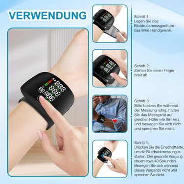 Тонометр на зап'ясті ADDLIVE Digital - точний вимір артеріального тиску з LCD-дисплеєм та пам'яттю на 99 показників, автоматичне озвучування (німецька мова)