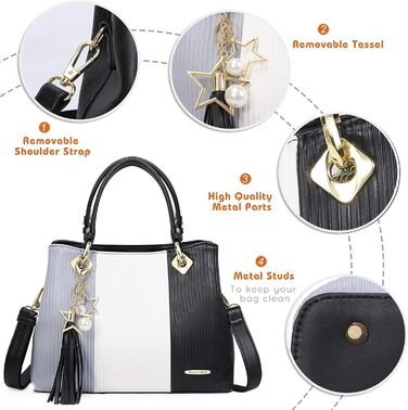 Сумка Pomelo Best жіноча багатокольорова смугаста через плече з внутрішніми кишенями (Чорно-біла)