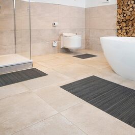Bamboo Bath Mat Set - 3 Pack, Non-Slip Bathroom Rugs - Natural Wood Bath Mat, Steel Color