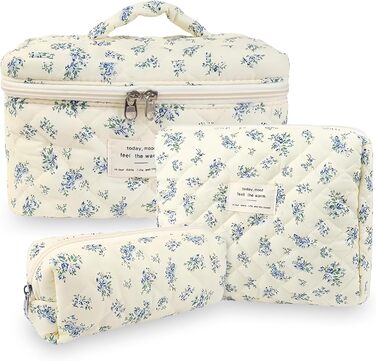 Набір косметичок 3 шт. для подорожей, косметичка для жінок з квітковим принтом, блакитний колір