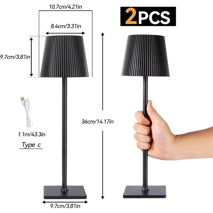 Акумуляторний LED світильник настільний Xiake 2 шт, димований, IP54, 3 режими світла для спальні, офісу, вулиці, чорний