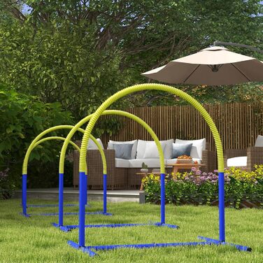 Набір для аджиліті для собак PawHut, 4 елементи, для старших собак, з сумкою, блакитний+жовтий, 88 x 64 x 95 см