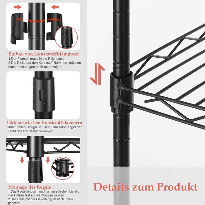 Важкий металевий вішак для одягу, розширюваний відкритий шафа для одягу з 2 висувними кошиками, (249-297) x 40 x 192 см (Чорний)