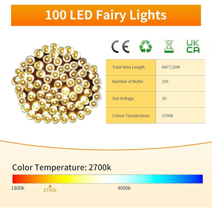 Гірлянда світлодіодна Gresonic 100/200/300/400 LED, струмова, для дому та вулиці, тепле світло