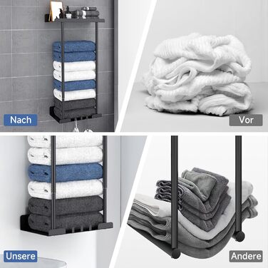 Danclit Towel Holder No Drilling, Carbon Steel Double Self-Adhesive Black Towel Hooks for Bathroom Kitchen