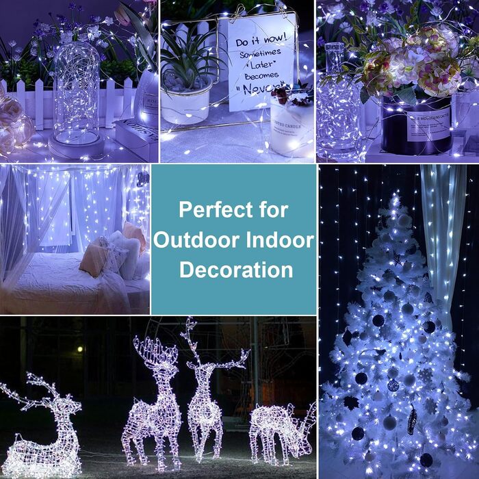 LED гірлянда світлодіодна, 23м, 200 LED, на батарейках, з таймером, 8 режимів, для дому та саду, на Різдво, Великдень, вечірку, декорування (1 шт, холодне біле світло)