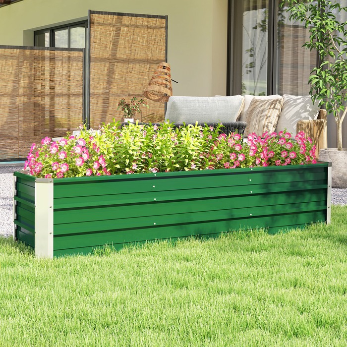 Outsunny Steel Raised Garden Bed, Planting Box, Flower Box 183 x 47 x 40 cm with Gloves in Green for Vegetables & Flowers