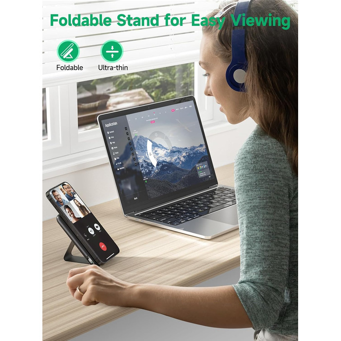 Портативний зарядний пристрій 20000mAh з MagSafe, PD 22.5W, USB-A, магнітне підключення, бездротова зарядка 15W, LED дисплей, чорний