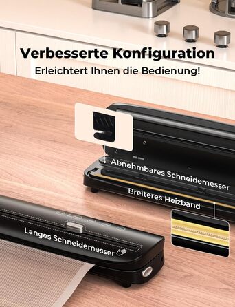 Вакуумний апарат 5 в 1: багатофункціональний вакууматор з вбудованим різаком, вакуумний пакувальник sous vide з 10 пакетами та шлангом, фольгозваріння для продуктів харчування