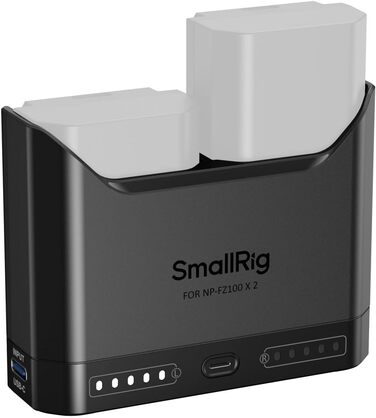 Зарядний пристрій SMALLRIG для акумуляторів Sony NP-FZ100 з двома USB-C портами, 22.5W, сумісний з Sony Alpha A7III, A7IV, A6700, FX3, FX30, A9, A7C, A7CII, A7RIII, ZV-E1, ZV-E10II