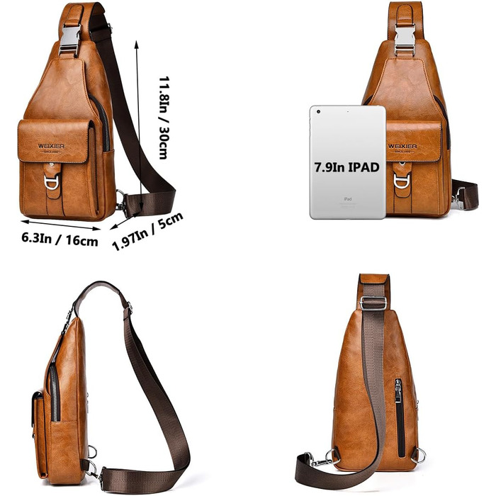 Чоловіча нагрудна сумка через плече з PU-шкіри, водонепроникна, світло-коричнева