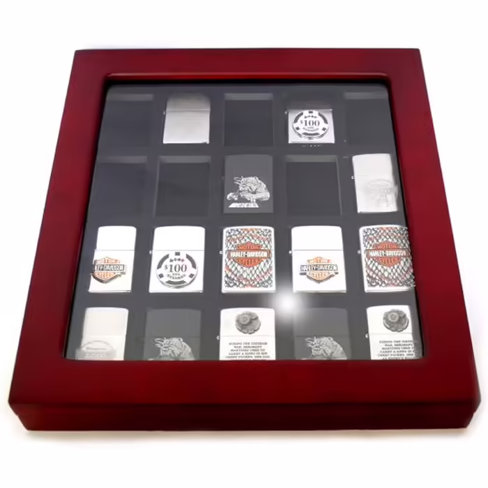 Display cases for 20 lighters, made of wood and glass, beautiful presentation