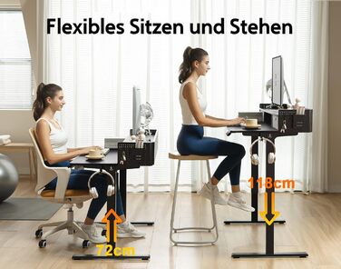 Electric Standing Desk with Drawers - 120x60cm Adjustable Height Desk for Home Office & DIY Pegboard