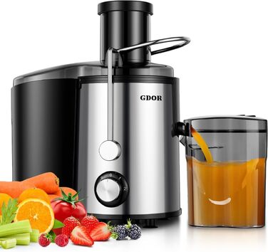 Центрифужна соковижималка GDOR 800W з широким горлом 76мм, сталева соковижималка для овочів та фруктів, 3 швидкості, BPA-free