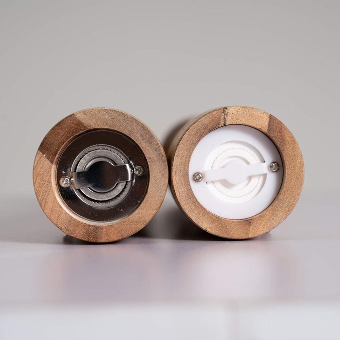 DeroTeno Salt and Pepper Grinder Set, Pepper Grinder with Stainless Steel Grinder, Salt Grinder with Ceramic Grinder, Acacia Wood, H 30 cm