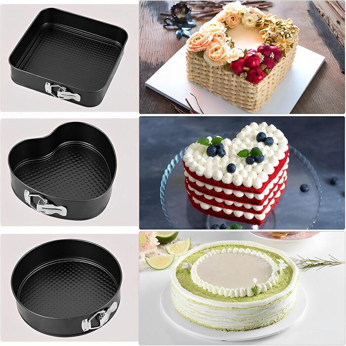 Набір форм для випічки: квадратні, круглі, серцеподібні, 20/22/24 см, знімний дно, антипригарне покриття