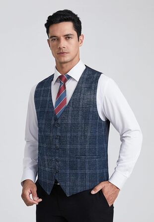 Жилет чоловічий HISDERN у клітинку, блакитний, для весілля та ділових зустрічей, бавовна