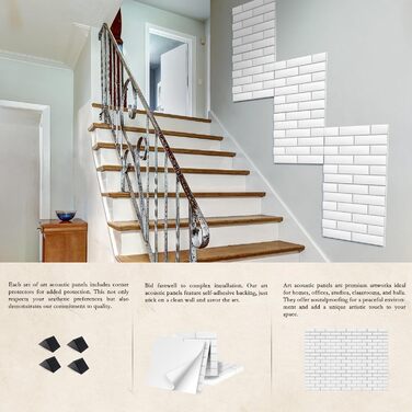 Акустичні панелі JBER самоклеючі для звукоізоляції, шумопоглинаючі стінні панелі «цеглина» для студії, офісу та дому, 30 x 30 x 1 см, білі, 12 шт.