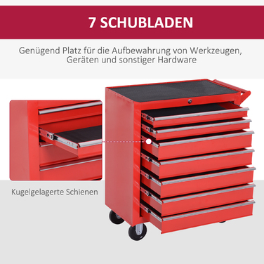 DURHAND Tool Chest, 2 small & 5 large drawers, steel, up to 150 kg, 69 x 33 x 75 cm, Red