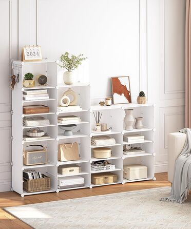 HOOBRO Shoe Rack with 8 compartments, shoe cabinet, for 32 pairs of shoes, 40 x 30 x 30 cm per compartment, narrow, with doors, plastic, for living room, bedroom, hallway, entrance, White EWT28SC01G1 (15 compartments, 120 x 30 x 150 cm), White)