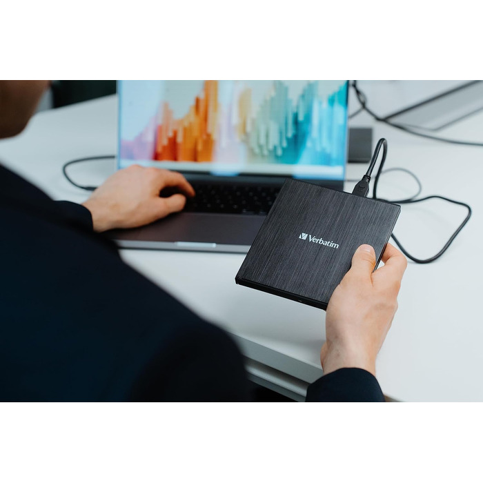 Зовнішній тонкий Blu-ray привід Verbatim Slimline з USB-C та USB 3.0 — записувач Blu-ray, DVD, CD та M-Disc для ПК та ноутбука, чорний