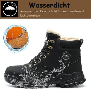 Зимові робочі черевики для чоловіків та жінок. Водонепроникні, з металевим носком, легкі, теплі, чорні. Безпечні черевики з антиковзкою підошвою. Розмір 42 EU