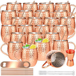 Gift Set] Moscow Mule Mugs Copper 540 ml Set of 6 Copper-Plated Stainless Steel Cups Handmade Copper Mugs with Handle for Chilled Cocktails and Cold Drinks