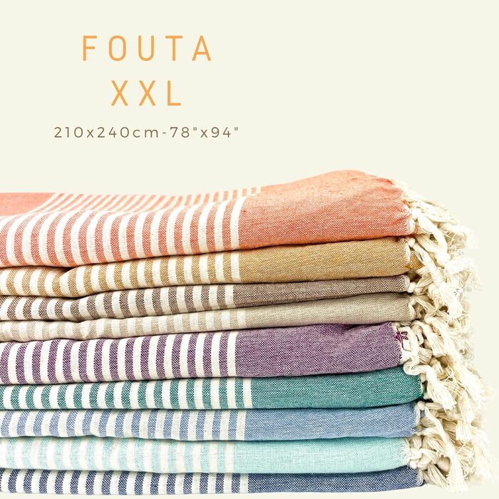Великий пляжний рушник MOMOMUS Fouta XXL 200x200 см з бавовни з китицями