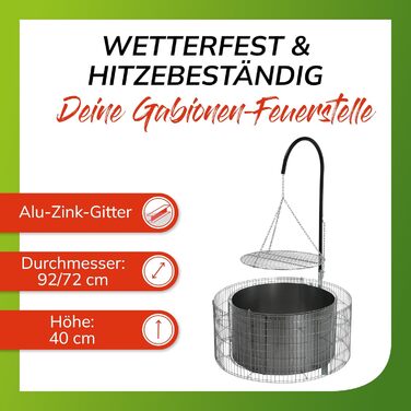 Bellissa Fire and Grill Area made of Gabions - 95580 - Fire pit including a charcoal bowl - Diameter 92/72 cm, Height 40 cm