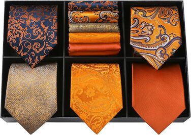 HISDERN Набір краваток для чоловіків (5 шт.) з кишеньковим хустинкою. Класичний елегантний аксесуар для весілля. Шовкові краватки та хустинки в подарунковій коробці.