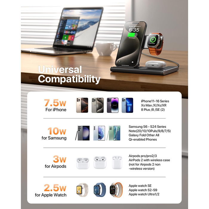 Бездротова зарядка 3-в-1 для Apple Watch, iPhone та AirPods (чорний)