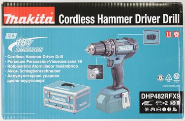 Ударний дриль-шуруповерт Makita DHP482RFX9 18V, 3.0 Ah, 2 акумулятори + зарядний пристрій в алюмінієвому кейсі, Petrol, комплект з 96 аксесуарів