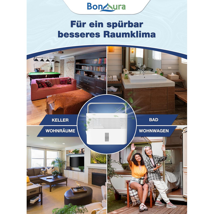 BonAura® Безструмний осушувач повітря - для підвалів, ванних кімнат та ін. - 980г осушувального грануляту в комплекті - Захист від плісняви (Off White + 5 X Гранулят)