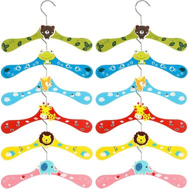 Дерев'яні вішалки для дитячого одягу з мотивом тварин, 12 шт.