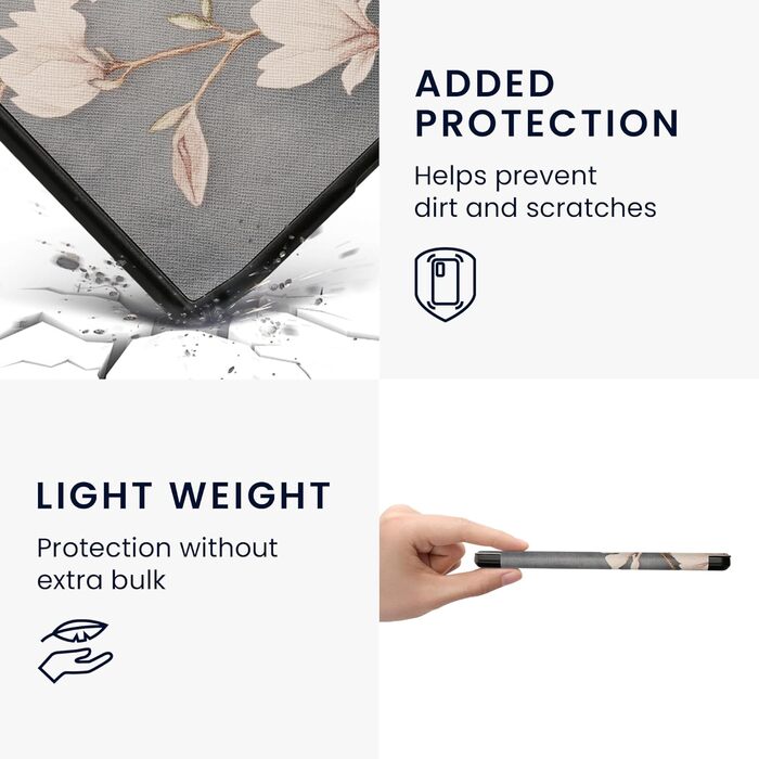 Чохол-книжка kwmobile для Pocketbook InkPad 4 / Color 3 / Color 2 / Vivlio InkPad 4 / InkPad Color 3 - Magnolien Taupe Weiß Blaugrau